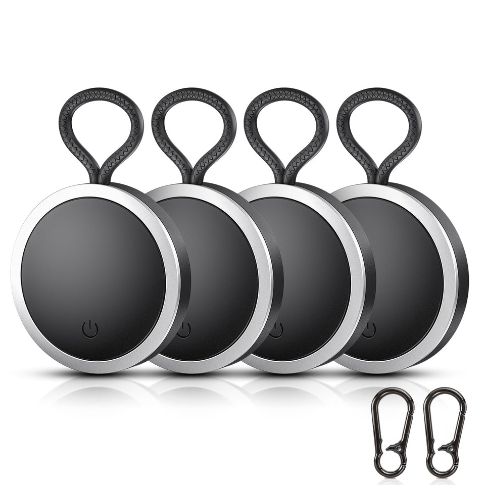 BowenBo front view of 4-pack black trackers showing compact design and secure hooks