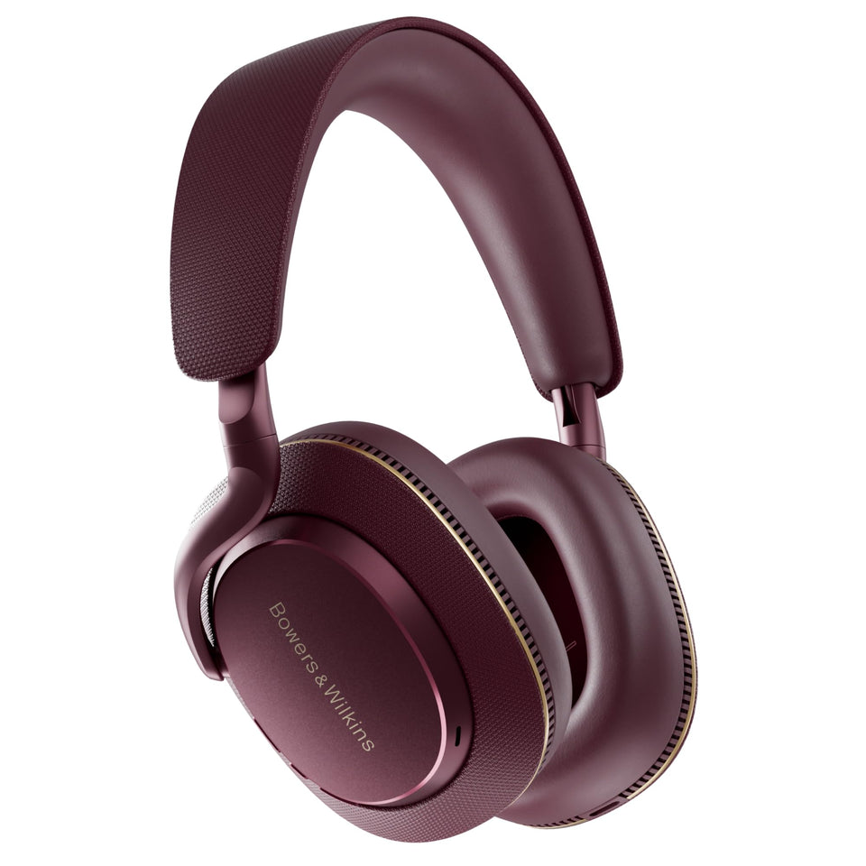 Bowers & Wilkins Px7 S3 vintage maroon close-up of premium headband and plush ear cushions.
