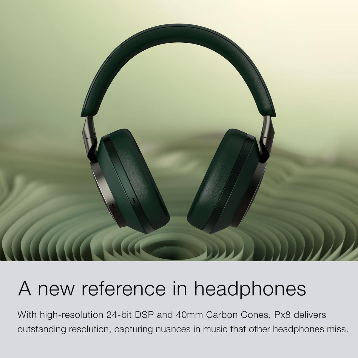 Angled carbon drive unit detail on Px8 Dark Forest headphones.
