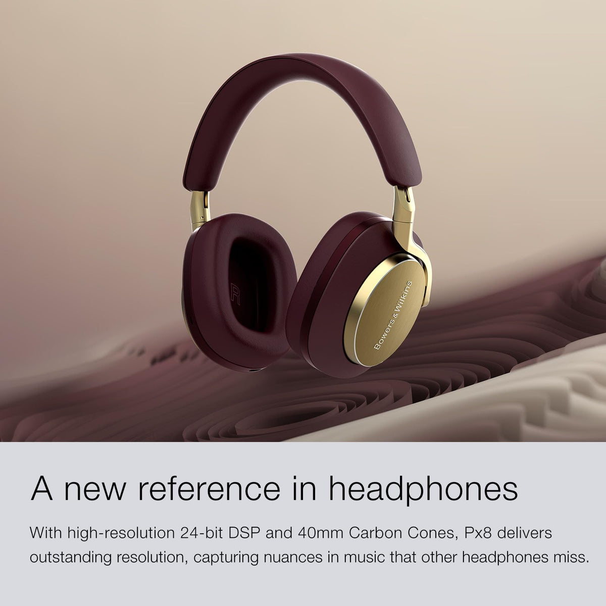 Bowers & Wilkins Px8 lightweight aluminum arms for a balanced fit.