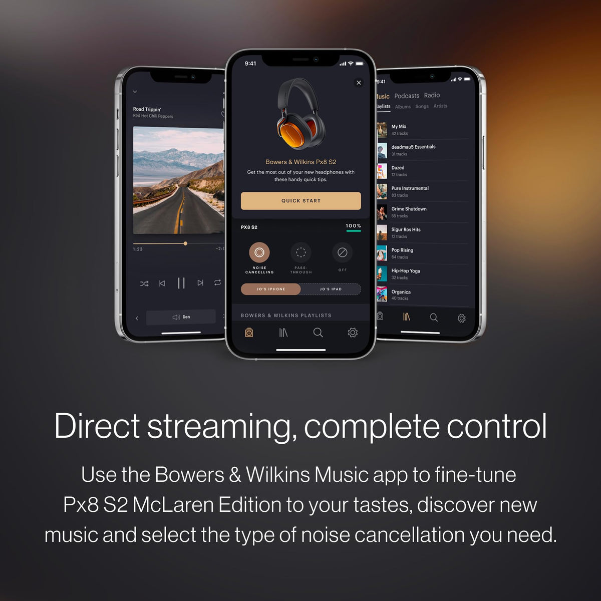 App control interface for Px8 S2 McLaren Edition with EQ and settings