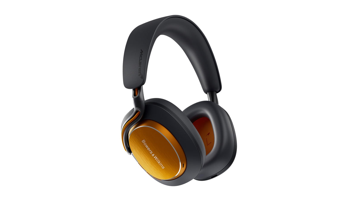 Bowers & Wilkins Px8 S2 McLaren Edition Papaya earcup detail highlights premium comfort and distinctive design