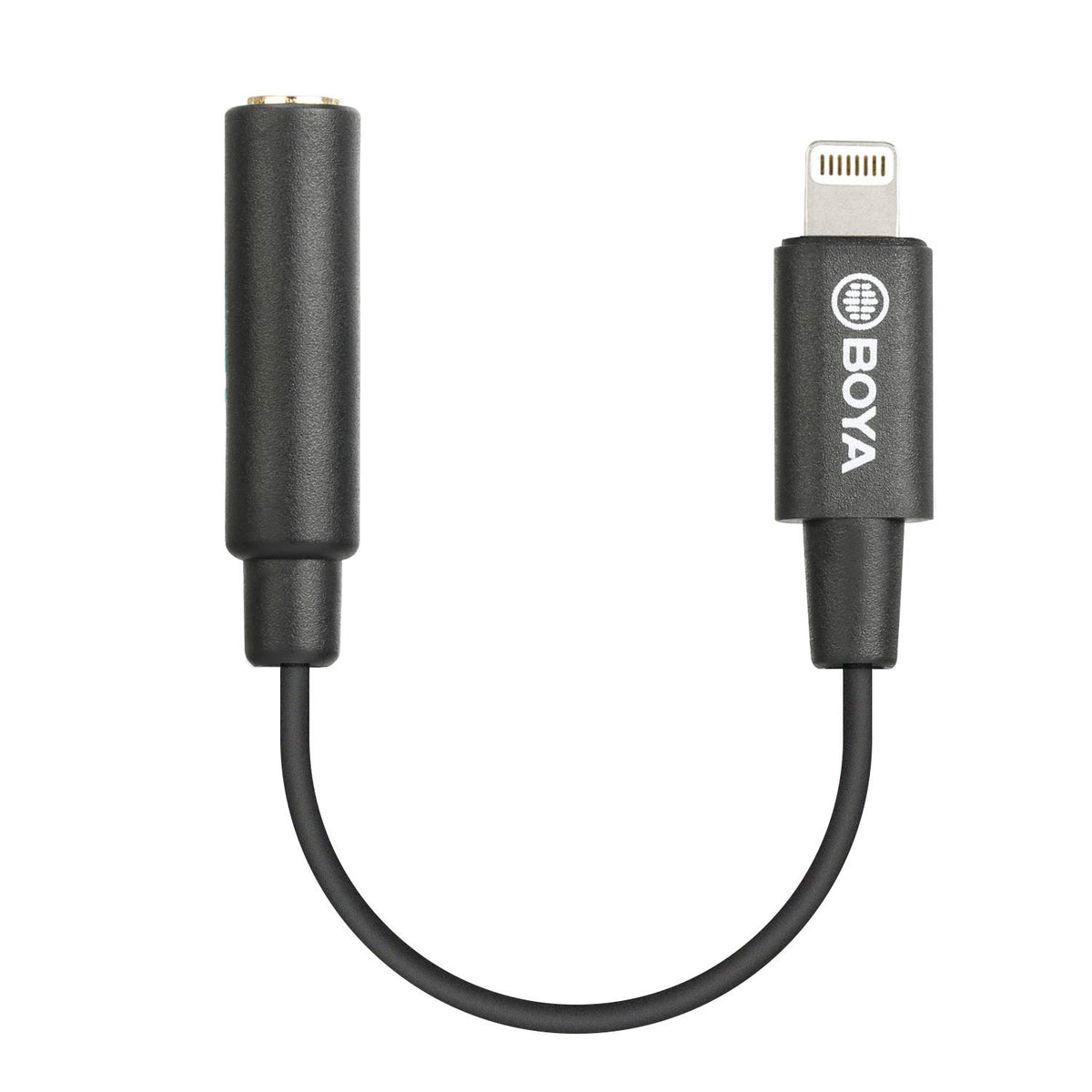 BOYA BY-K3 TRRS to Lightning adapter connected to iPhone for mic input