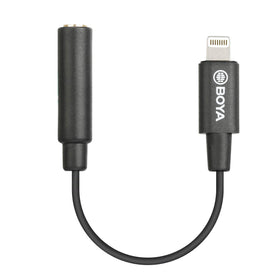 BOYA BY-K3 TRRS to Lightning adapter connected to iPhone for mic input