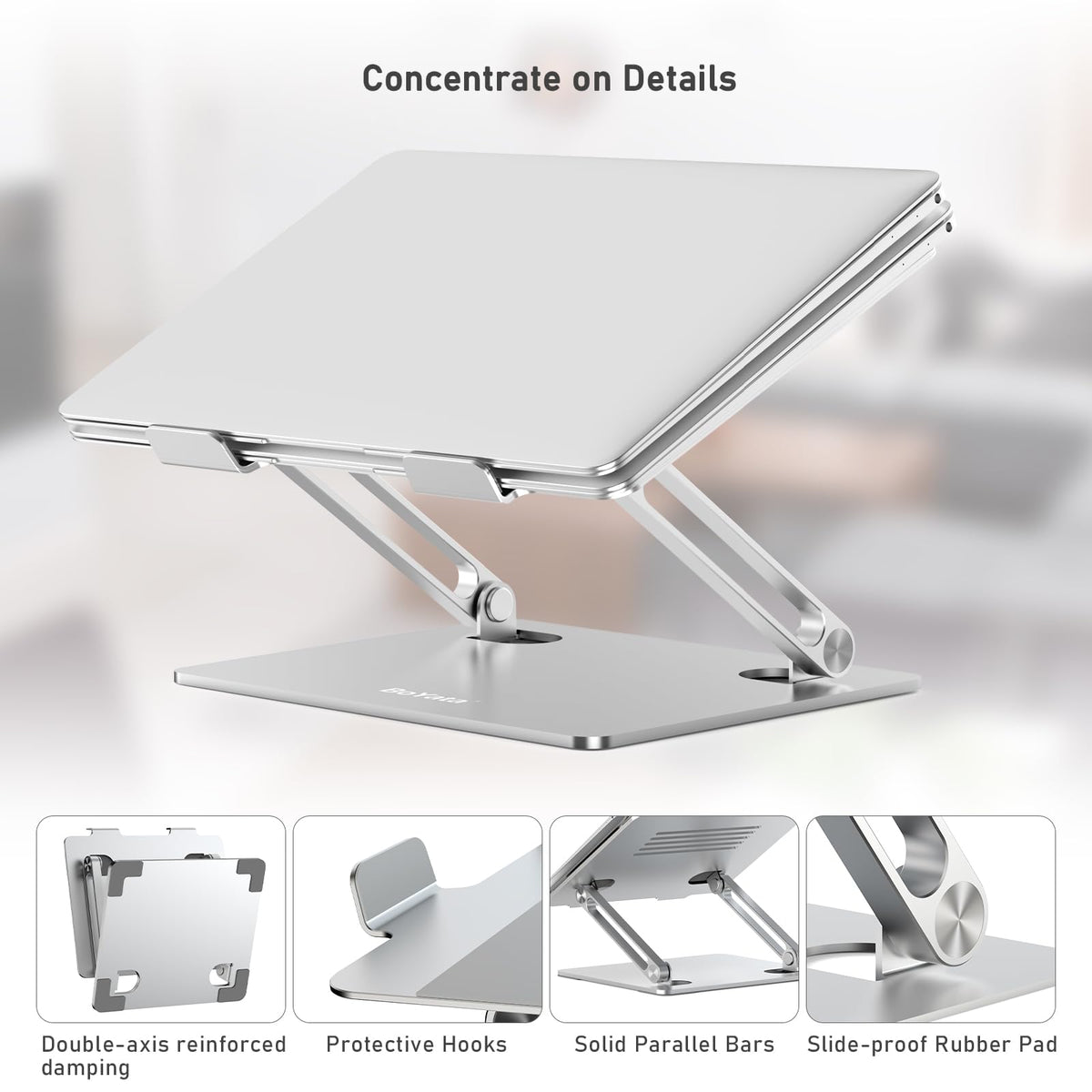 BoYata Laptop Stand ventilation cutout enhances airflow to keep laptops cooler.