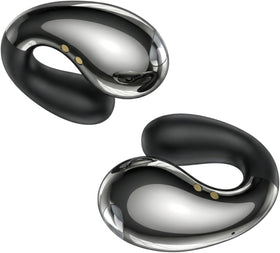 Boytond glossy black earbuds front view showing sleek design and comfortable fit