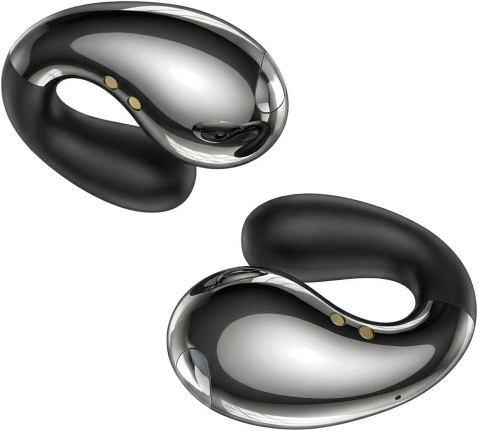 Boytond glossy black earbuds front view showing sleek design and comfortable fit
