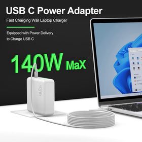 Boyunenge 140W USB-C Charger angled view with compatible devices ready for fast charging