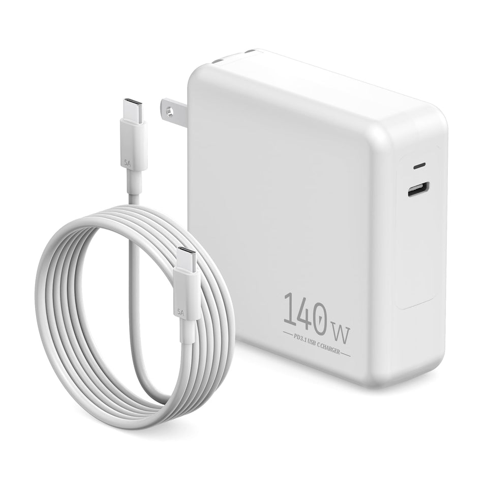 Boyunenge 140W USB-C Charger front view powering a MacBook Pro quickly