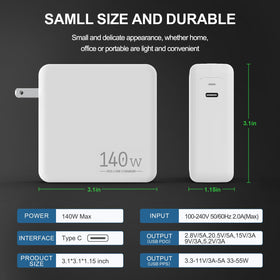 Boyunenge 140W USB-C Charger with USB-C cable included for immediate setup