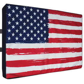 Bozzcovers front view with American Flag showing full coverage and weather defense