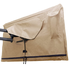 Bozzcovers front view beige cover on 86–90" TV protecting from elements
