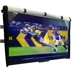 Bozzcovers front view on large outdoor TV showing full weather protection and fit