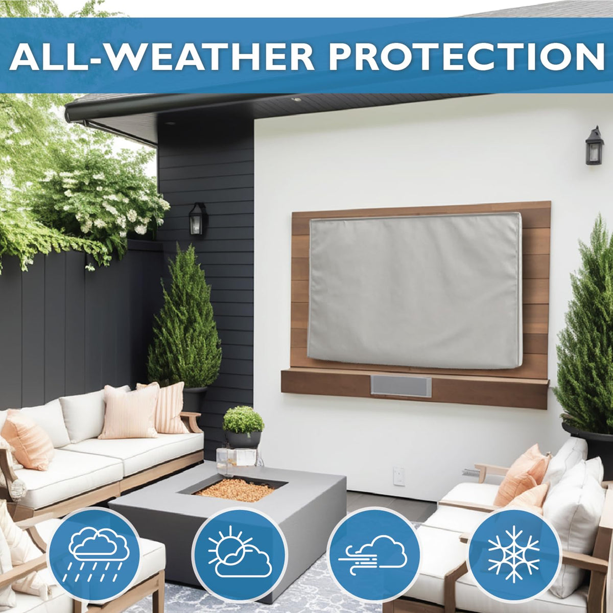 Bozzcovers detail of hidden fasteners preventing water intrusion and keeping TV dry