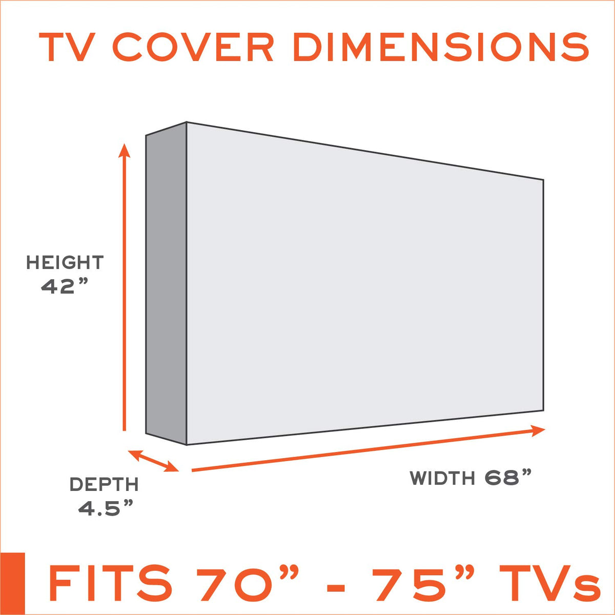 Bozzcovers 70-75 inch cover shown closed around TV dimensions