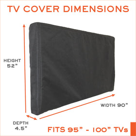 Bozzcovers 95-100 inch TV cover showing zipper closure for weatherproof sealing