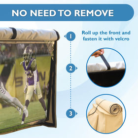 Bozzcovers rolled front flap secured with Velcro for quick TV access