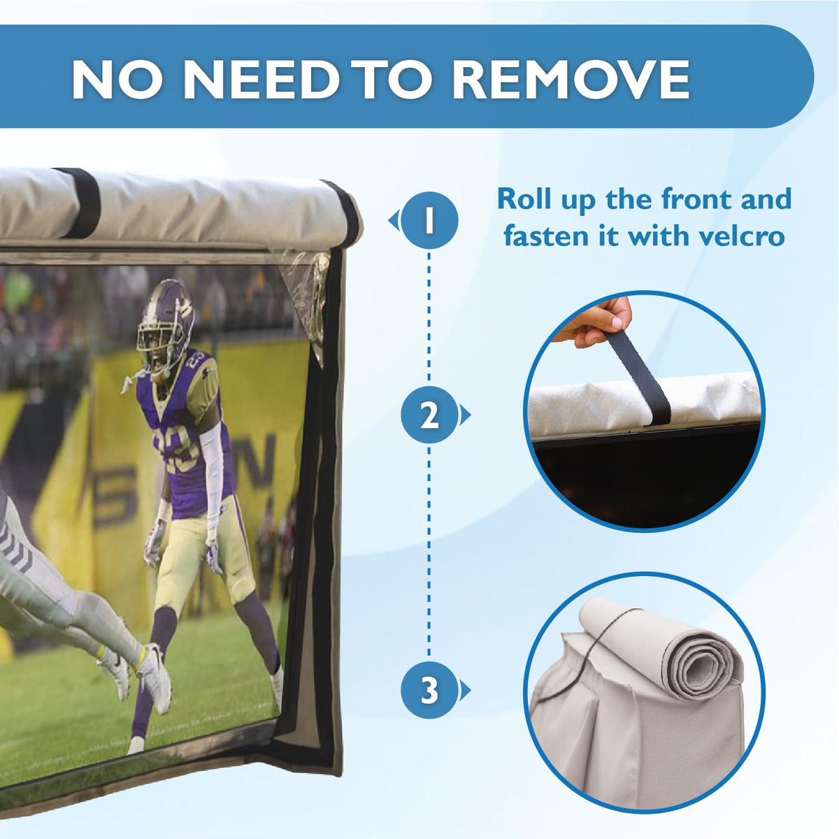 Bozzcovers rolled front flap secured with Velcro for easy viewing access