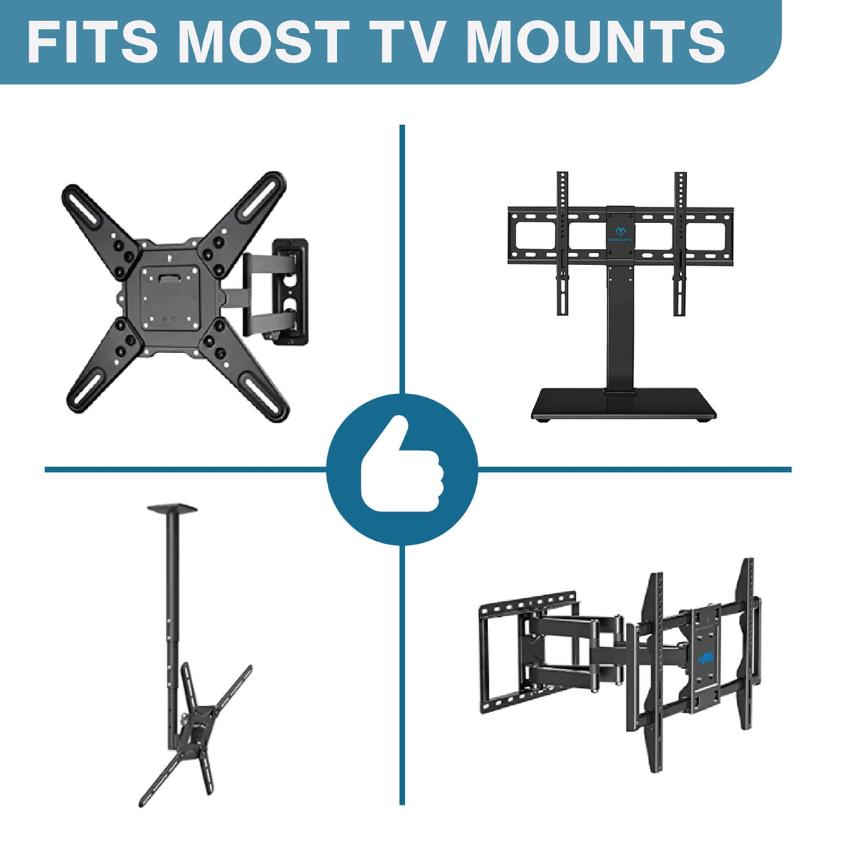 Bozzcovers next to mount and ruler demonstrating fit for 40–43 inch TVs