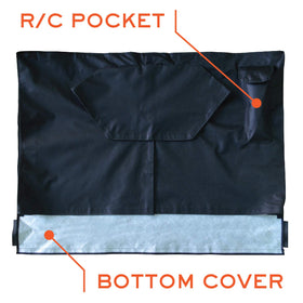 Bozzcovers size comparison beside chair showing fit for 60–65 inch TVs