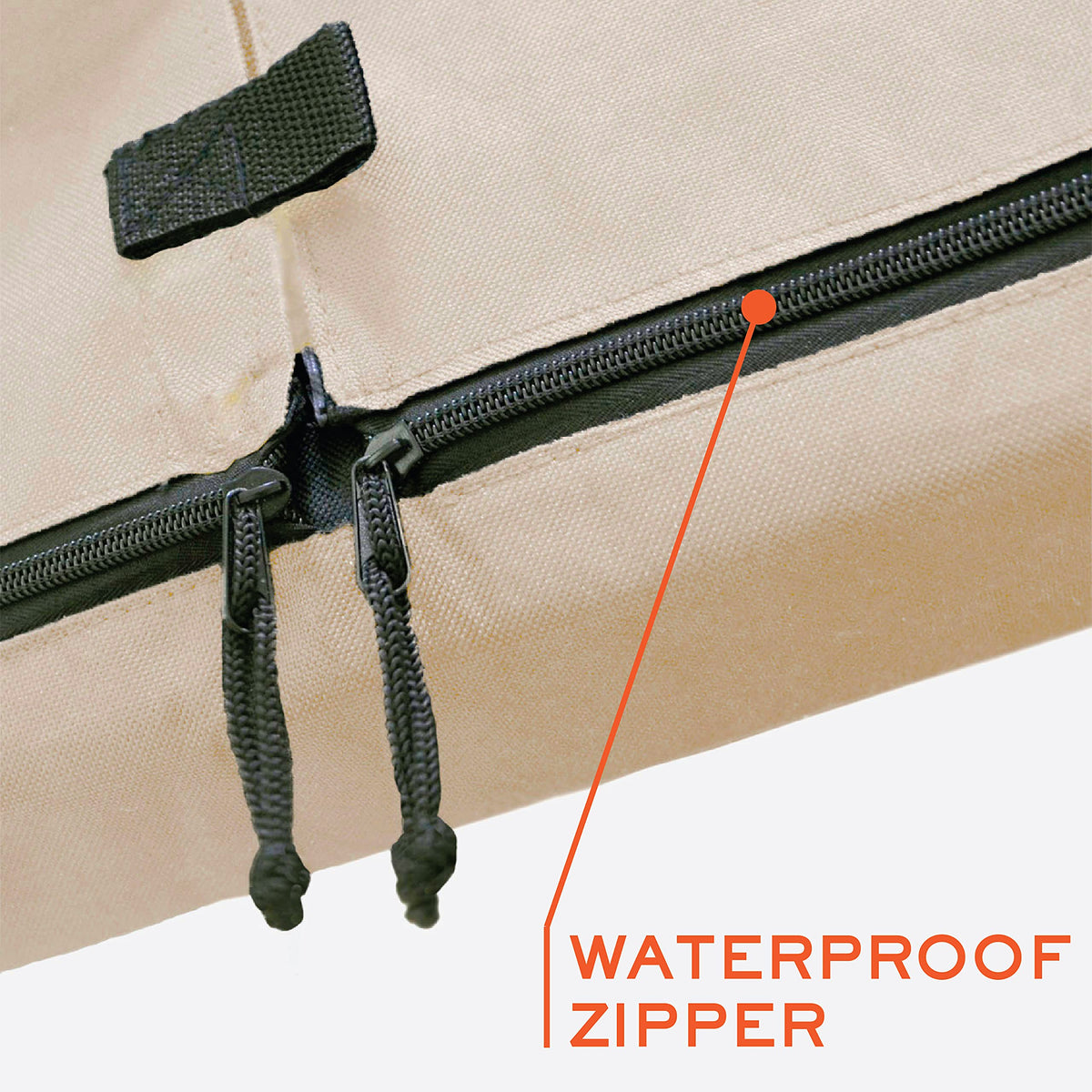 Bozzcovers heavy-duty zipper and rear fastener detail securing cover against moisture