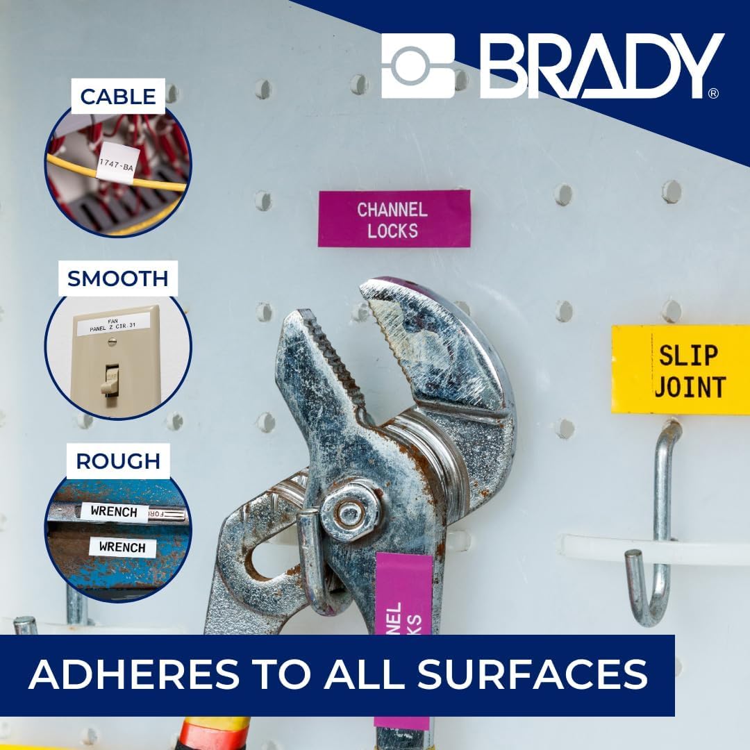 Brady adhesive edge closeup showing high-tack bond for rough surfaces