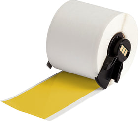 Brady all-weather label tape in yellow, 2in by 50ft, ideal for outdoor markings.