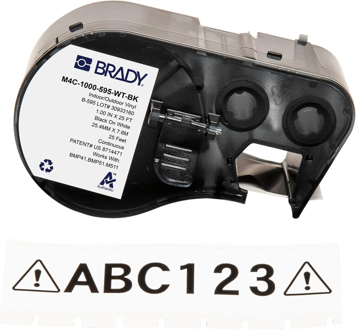 Brady Authentic all-weather label roll for durable industrial labeling.