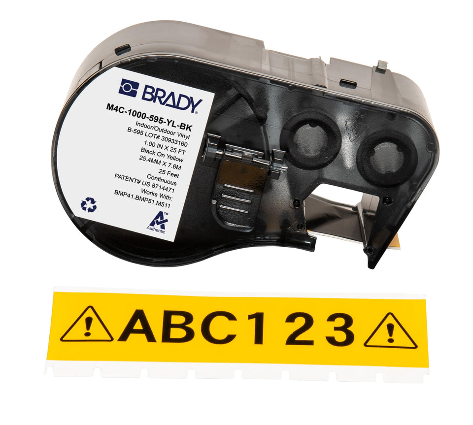 Brady Authentic all-weather labels on pipes for durable outdoor labeling.