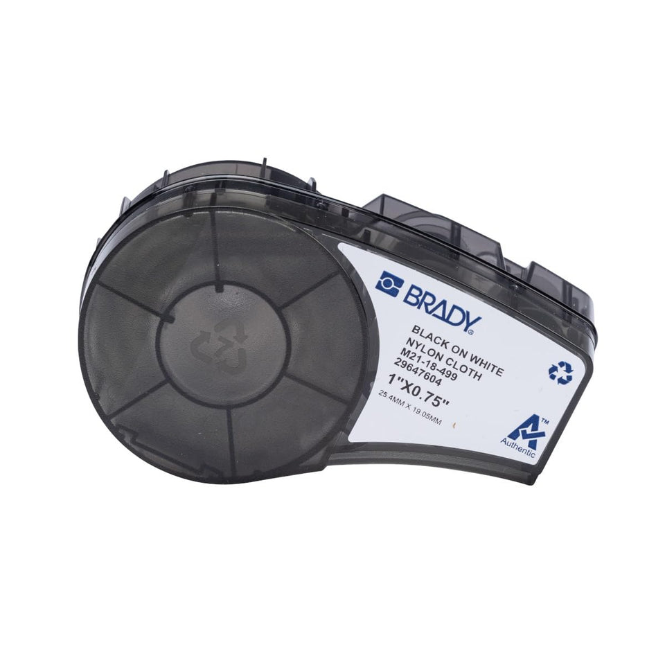Brady label roll front view showing size and durable adhesion benefits