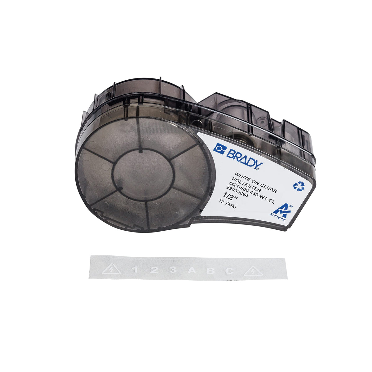 Brady Authentic harsh environment label closeup demonstrates durable adhesion on flat lab surfaces.