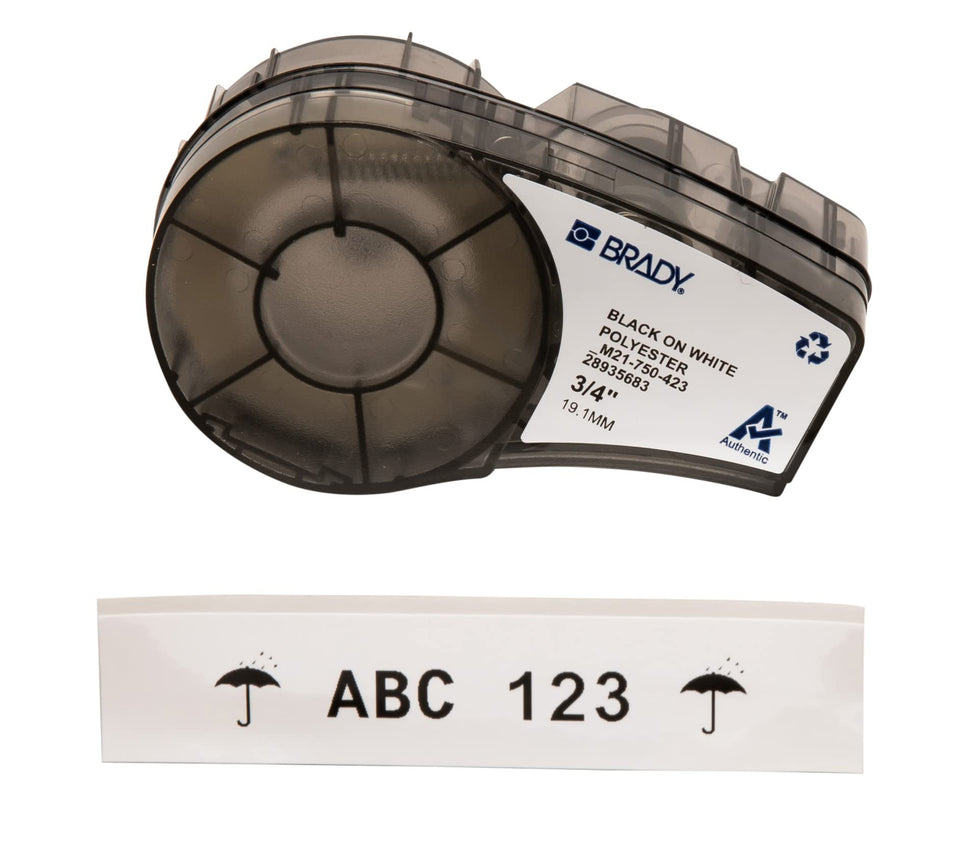 Brady Authentic M21-750-423 label with harsh environment adhesive on rugged panel surface