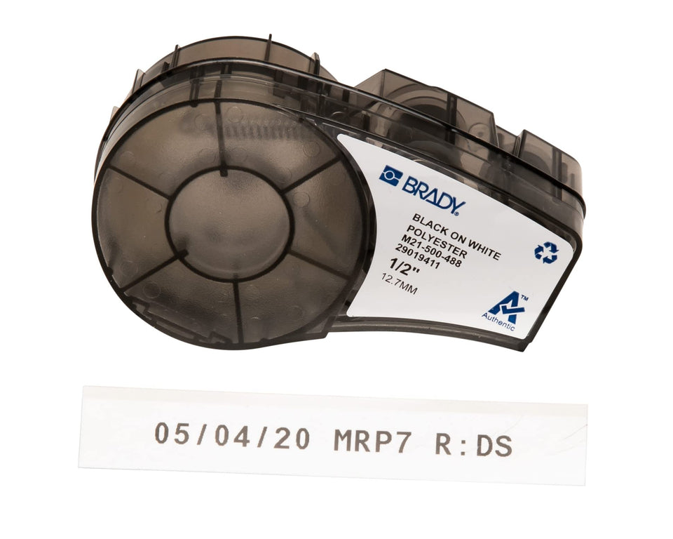 Brady Authentic M21-500-488 label on white matte surface for durable labeling