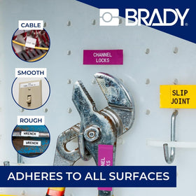 Brady Authentic label on shelf for clean, legible inventory.