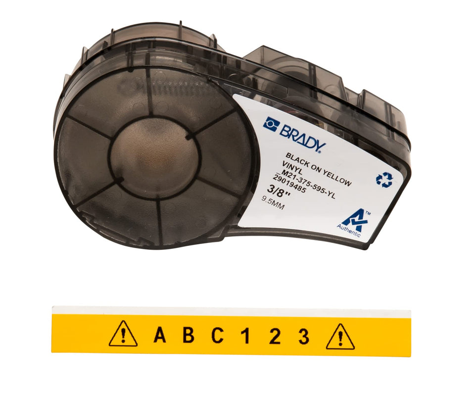 Brady Authentic label tape 0.75 inch on durable vinyl for indoor and outdoor labeling.