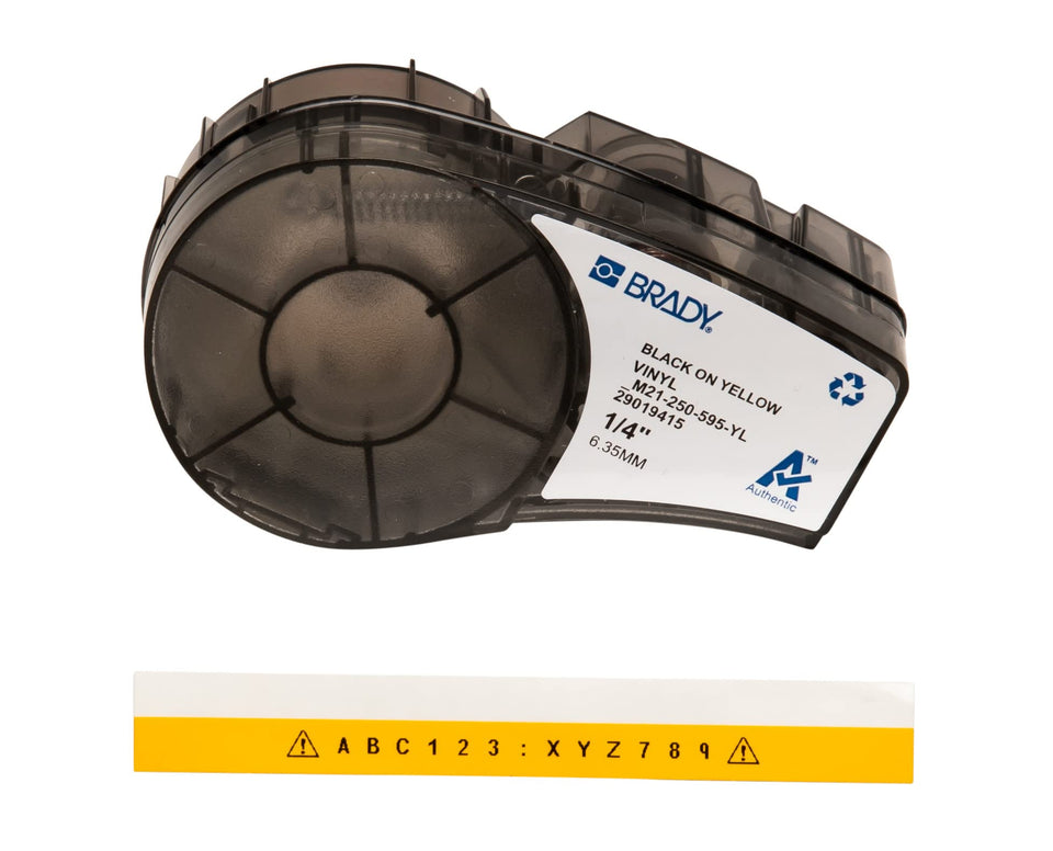 Brady Authentic label on metal surface shows outdoor durability and clear visibility.