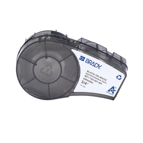 Brady Authentic M21-750-581-WT equipment label with glossy finish and removable adhesive.
