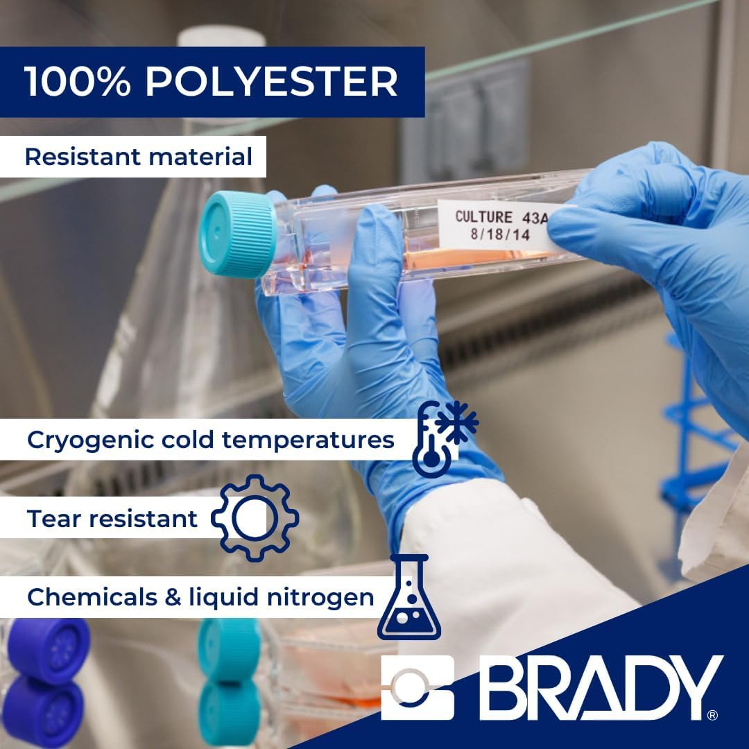 Brady M5-75-461 label on cryogenic vial immersed in liquid nitrogen