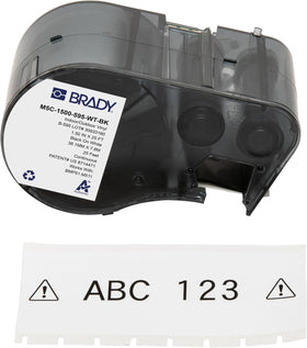 Brady Authentic M5C-1500-595-WT-BK label on BMP51 for outdoor use.