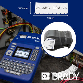 Brady Authentic M5C-1500-595-WT-BK RoHS-compliant outdoor label material.