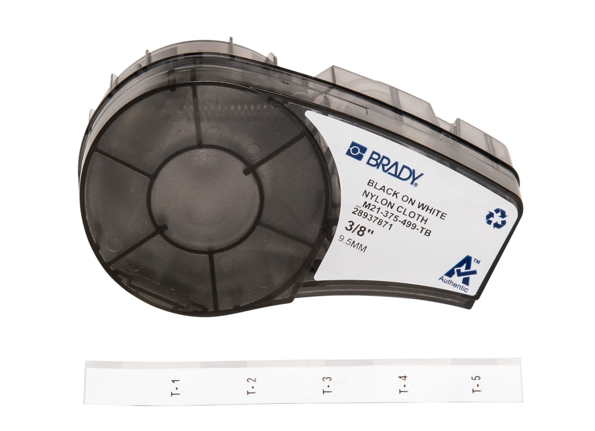 Brady front packaging showing model and tape benefits for easy identification