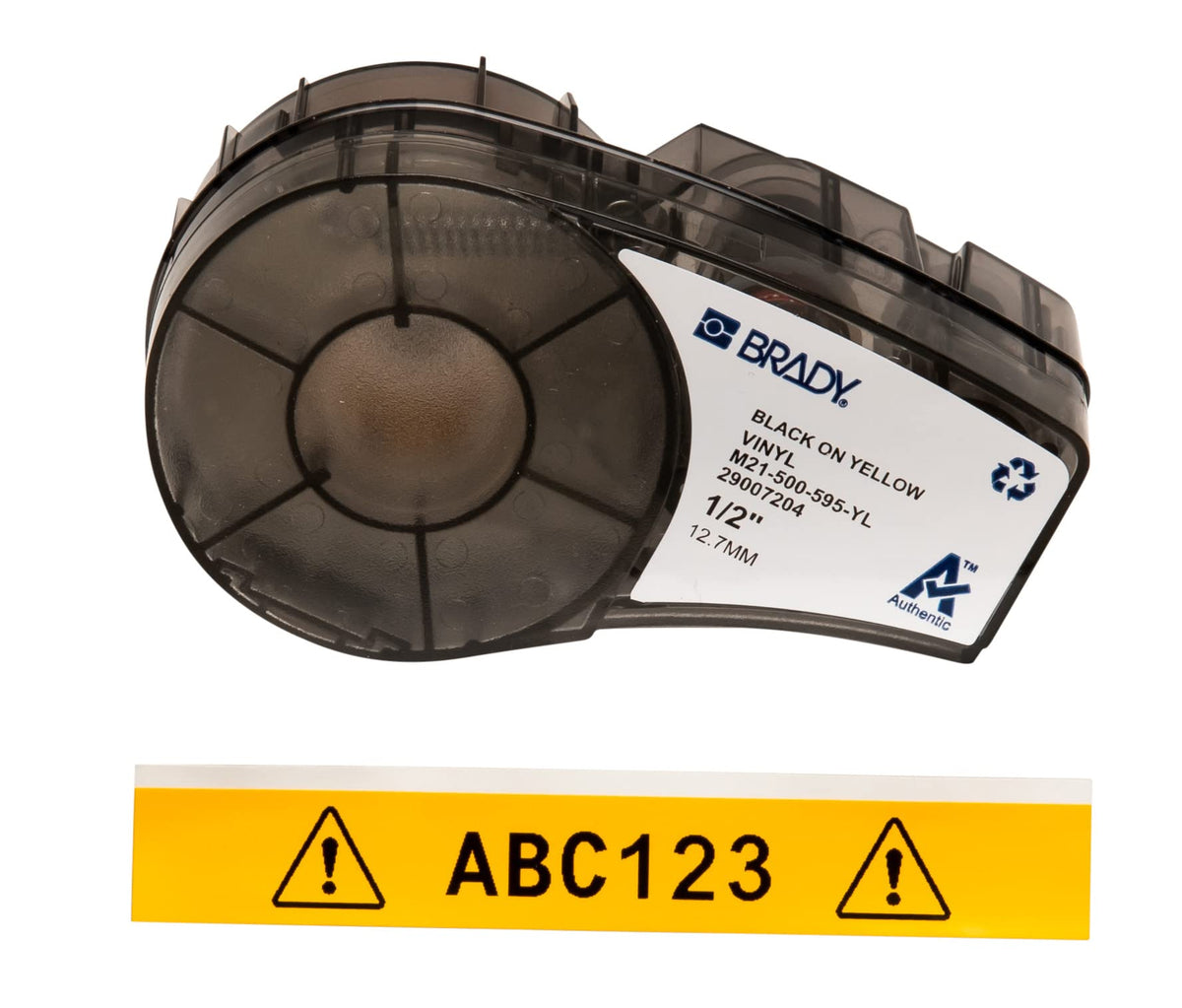 Brady front packaging showing cartridge and label benefit: reliable supply