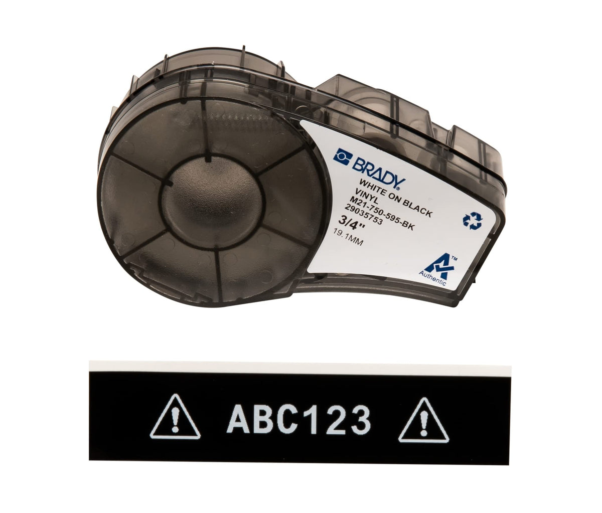 Brady front roll packaging showing product and size, aiding correct purchase