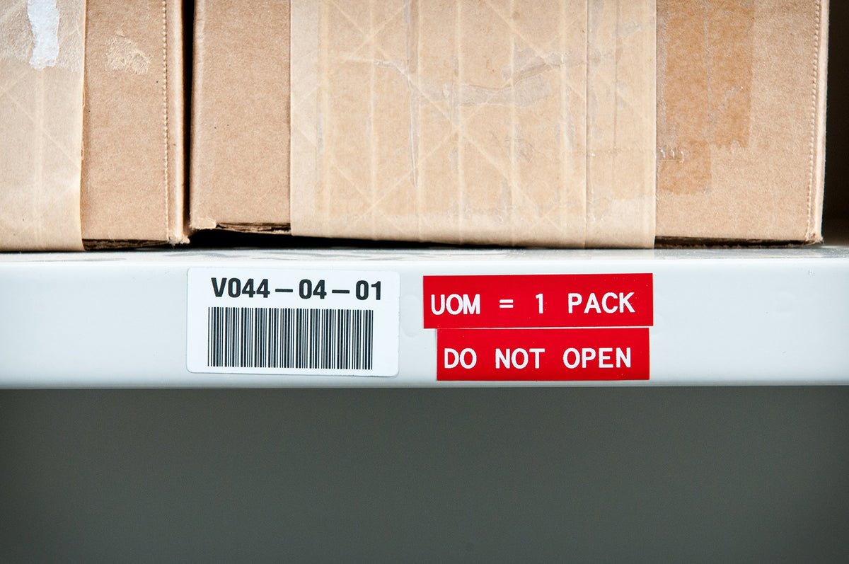 Brady label on painted cinder block, illustrating adhesion to textured surfaces