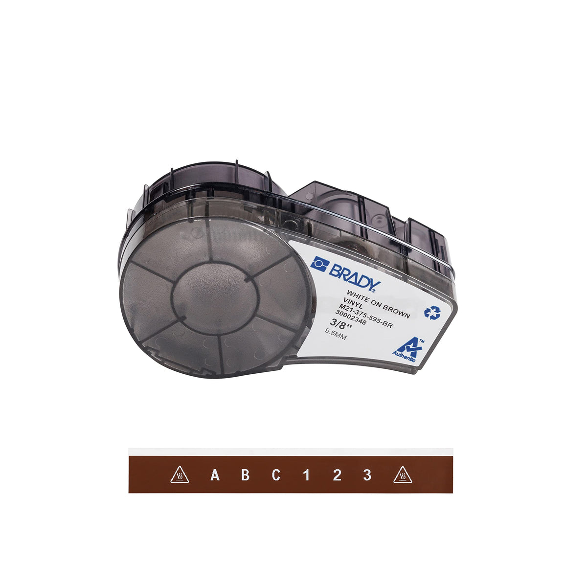 Brady front packaging showing roll label and compatibility — durable identification