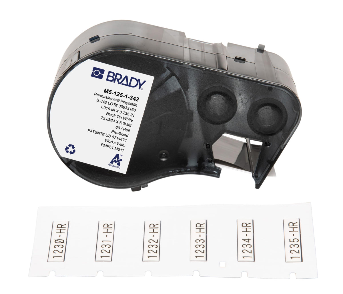 Brady PermaSleeve heat-shrink label on a wire bundle for durability and clear identification.