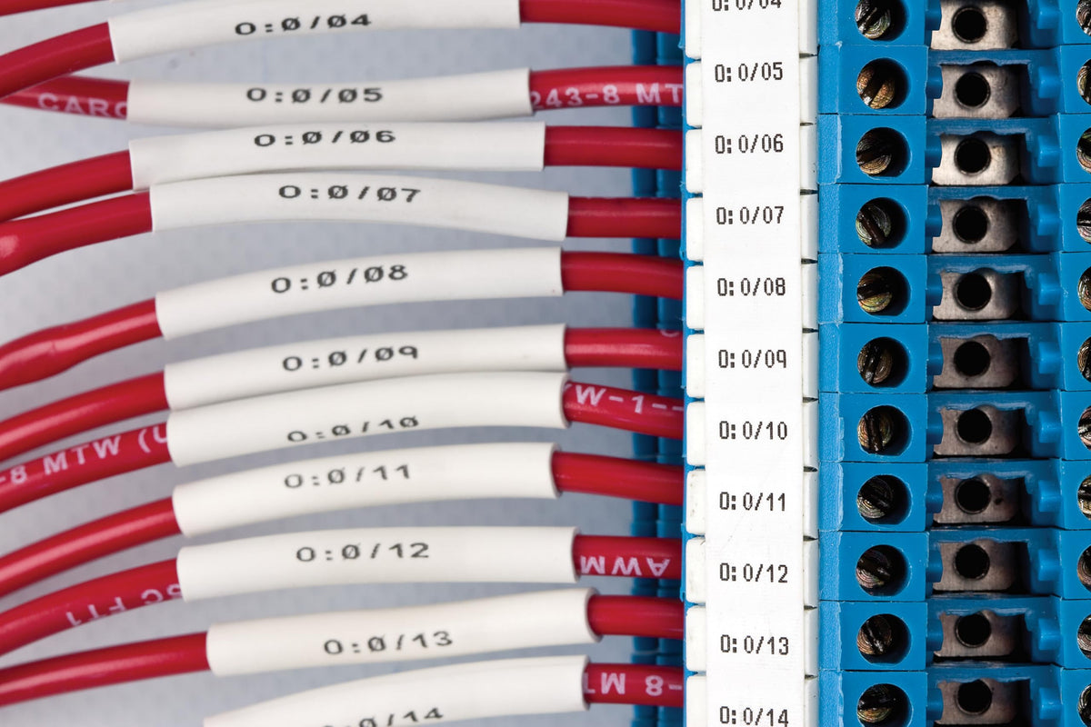 Close-up of Brady M5-125-1-342 PermaSleeve label showing crisp surface for quick cable marking.