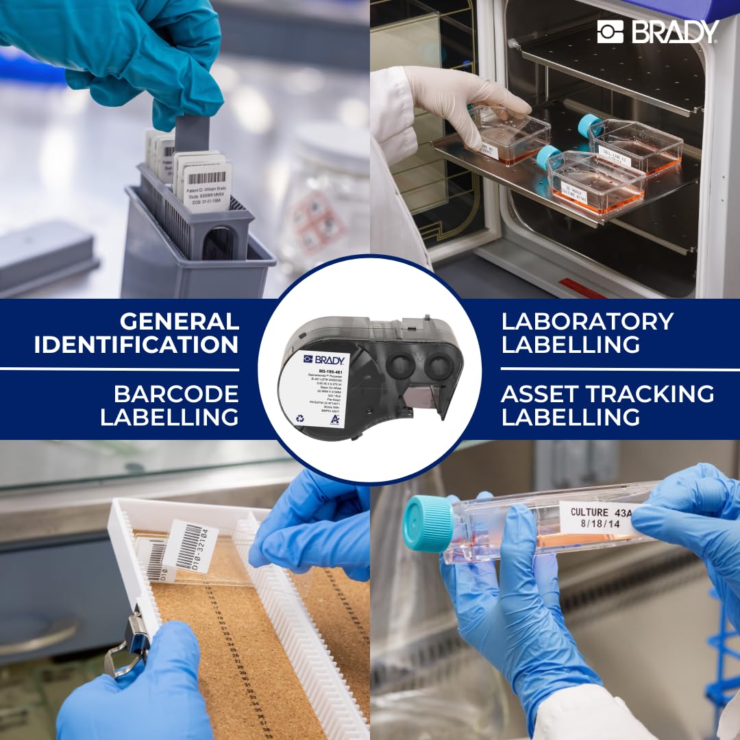 Brady StainerBondz polyester material offering reliable adhesion on smooth lab surfaces.
