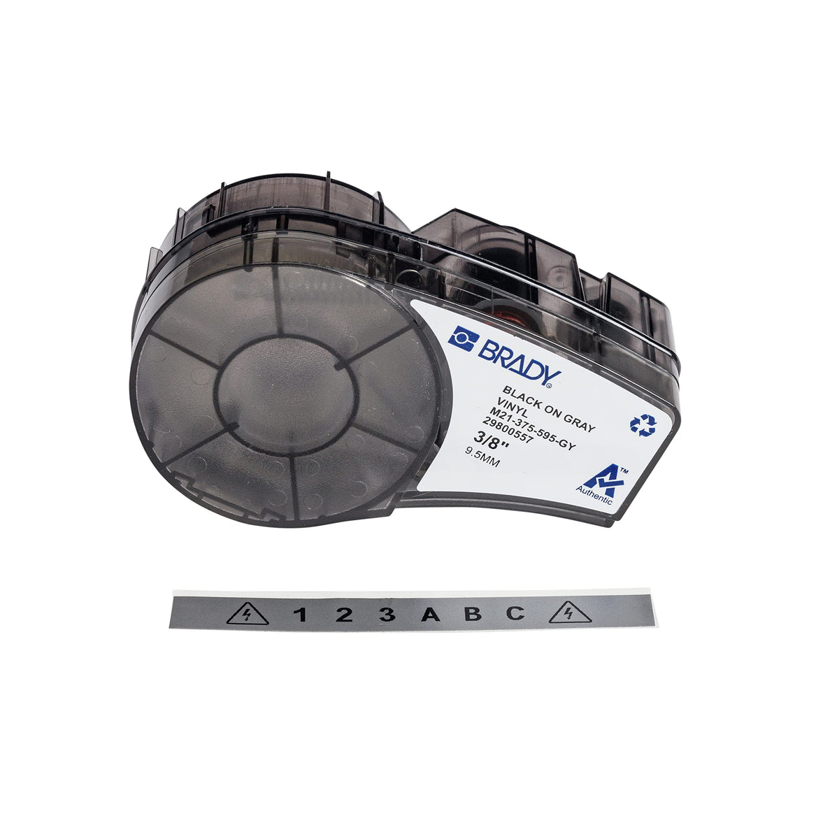 Brady vinyl label roll front view showing product and clear printing durability