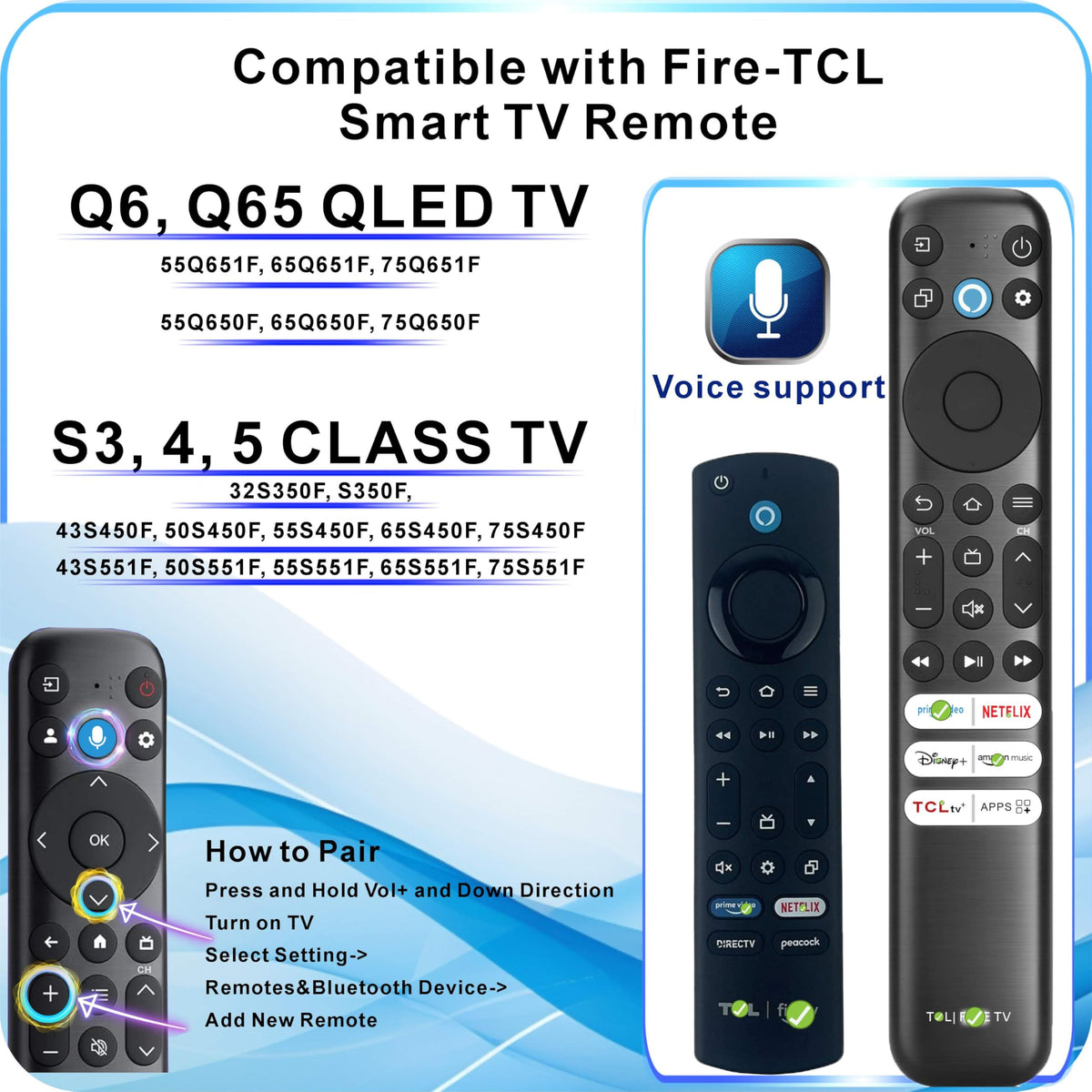 B BraiNice replacement TCL remote backlight illumination for dark-room use